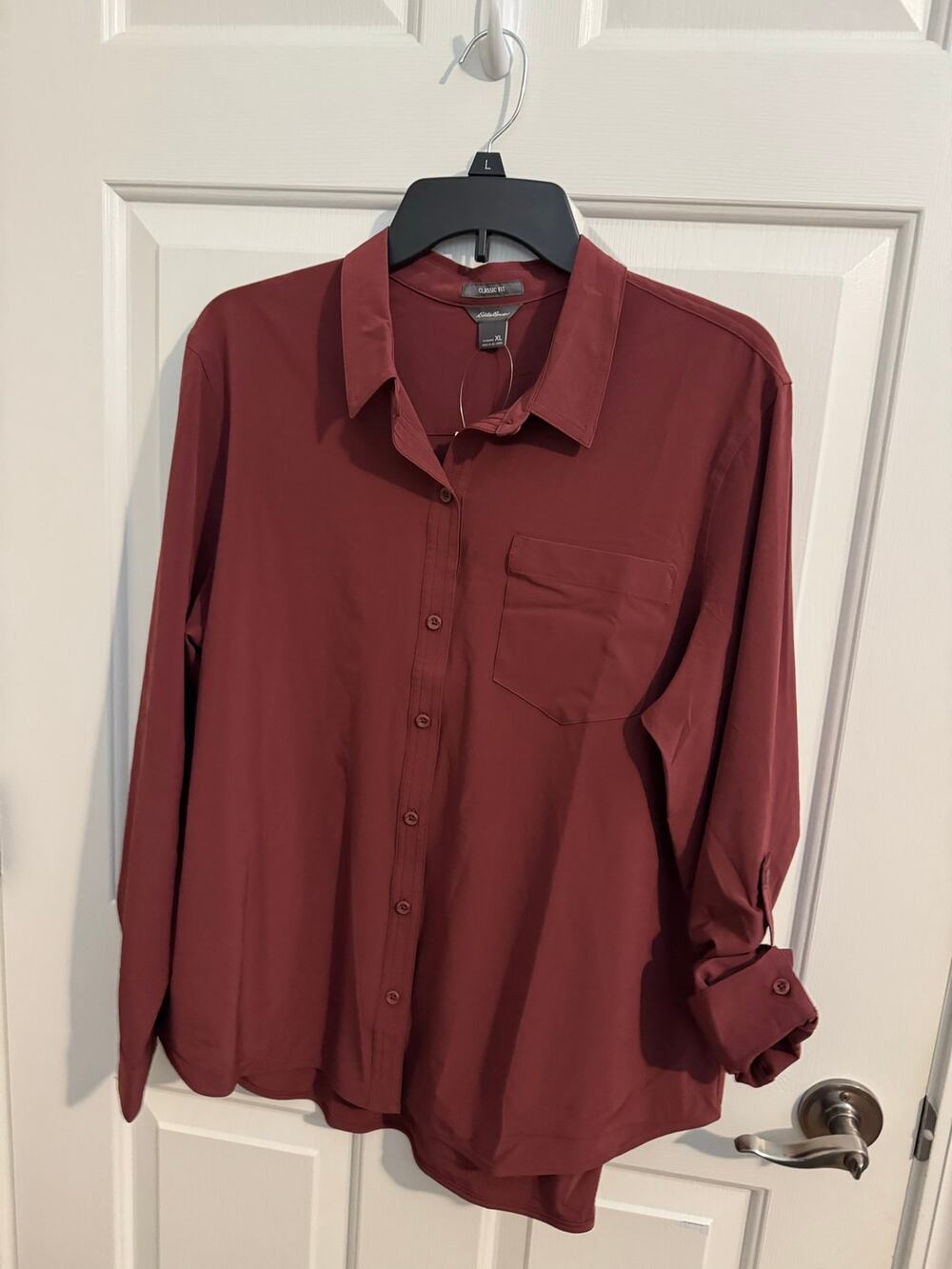 Eddie Bauer New Women's Long Sleeve Button Down Hiking Outdoors Top Rust XL